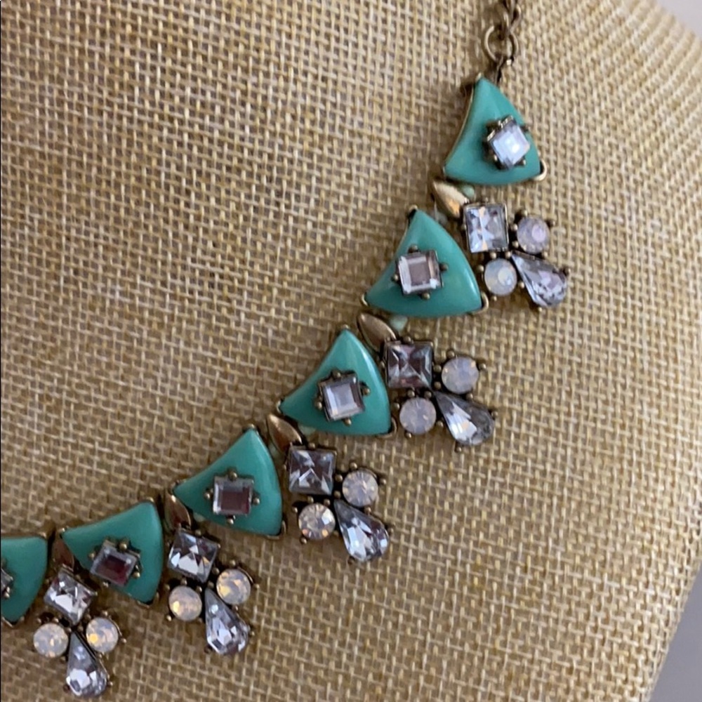 🎀J.CREW🎀 turquoise aqua crystal jeweled statement necklace - Picture 2 of 2